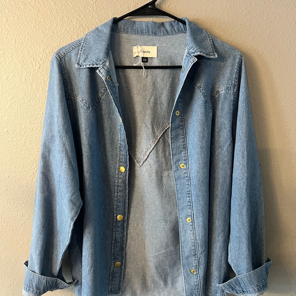 👑NWOT Triarchy Light Blue Button Up Denim Shirt XS